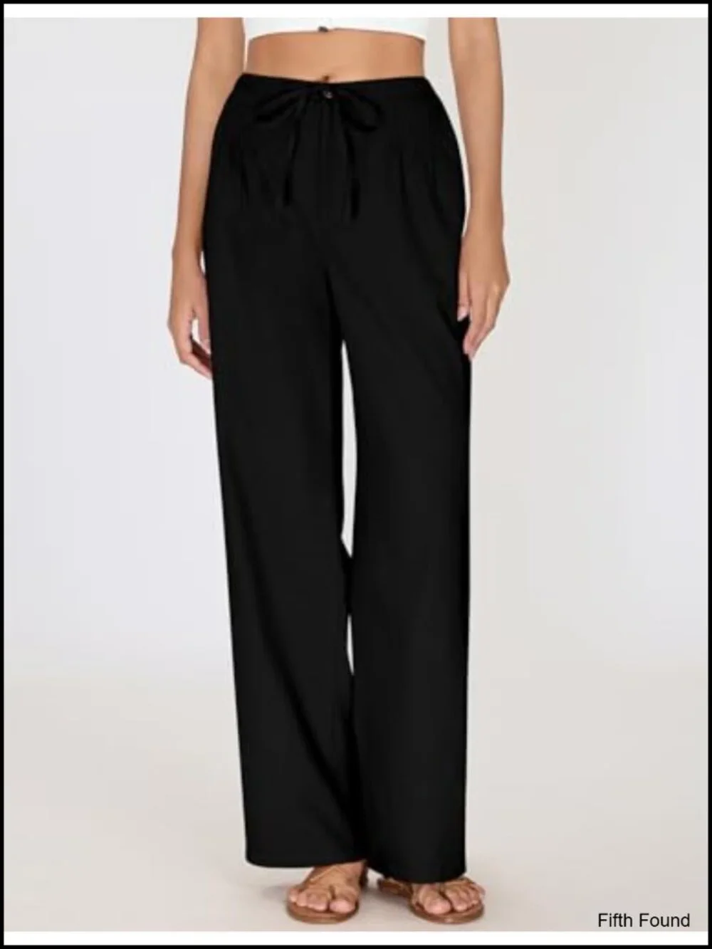 Wide Leg Linen Pants Drawstring Elastic Waist Cotton Blend Palazzos with Pockets